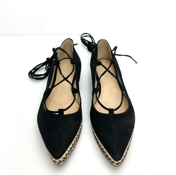 Helia Suede Ankle Lace Up Pointed toe Espadrilles Flats in Black - Picture 9 of 9